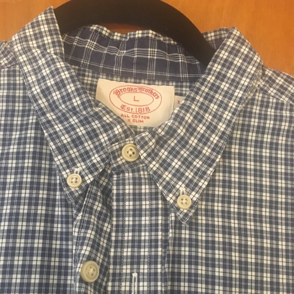 💥Flash Sale💥Brooks Brothers” Est. 1818 X Slim Navy Print Shirt - Picture 2 of 3